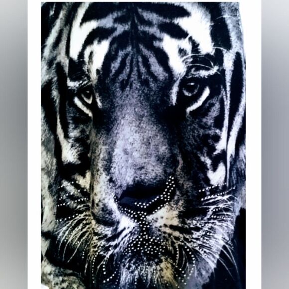 SWEATER with TIGER & RHINESTONE Whiskers SOFT! 2 sides rushed - Picture 7 of 14